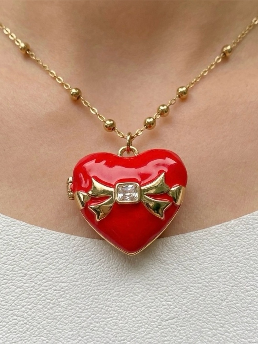 Gold and Red Heart Pendant Necklace